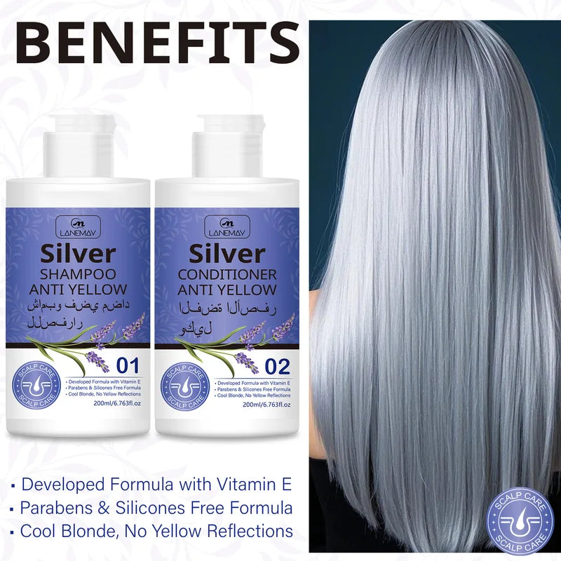 Silver Anti-Yellow Hair Shampoo & Conditioner Set – Neutralize Brassiness & Maintain Blonde Tones