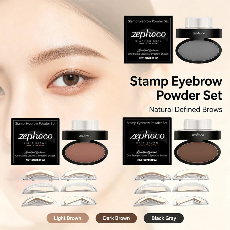 Waterproof Eyebrow Stamp Kit with 3 Shapes & Long-Lasting Powder - Natural Brow Makeup