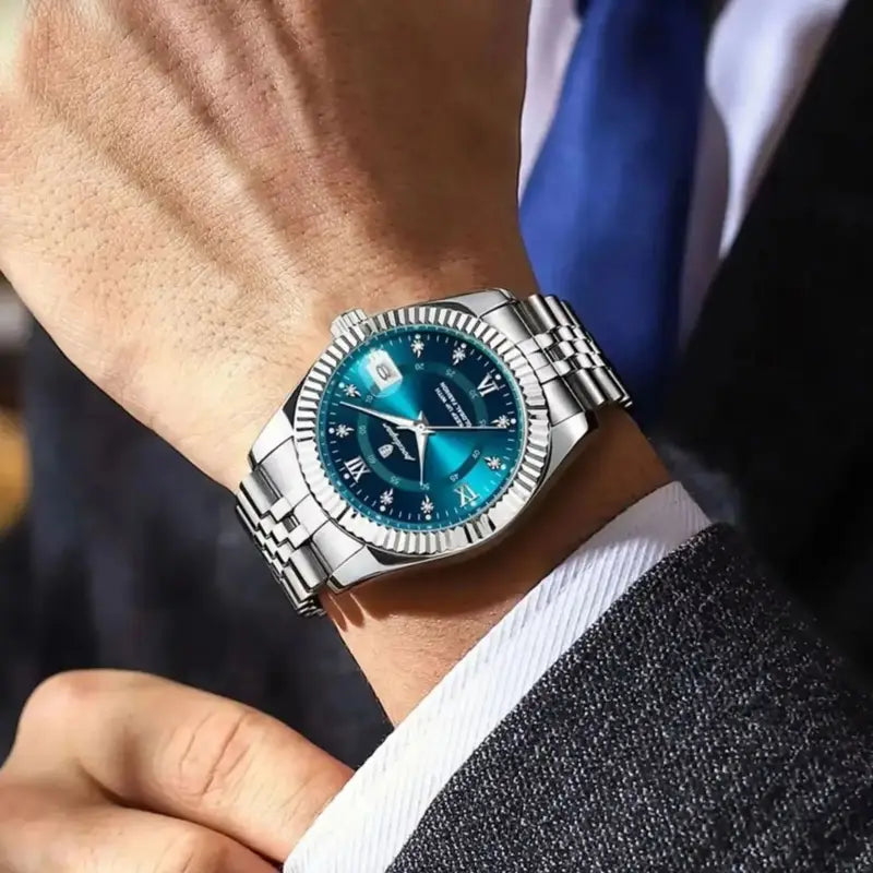 Men's Waterproof Luminous Quartz Wristwatch with Date - Stainless Steel Business & Military Style
