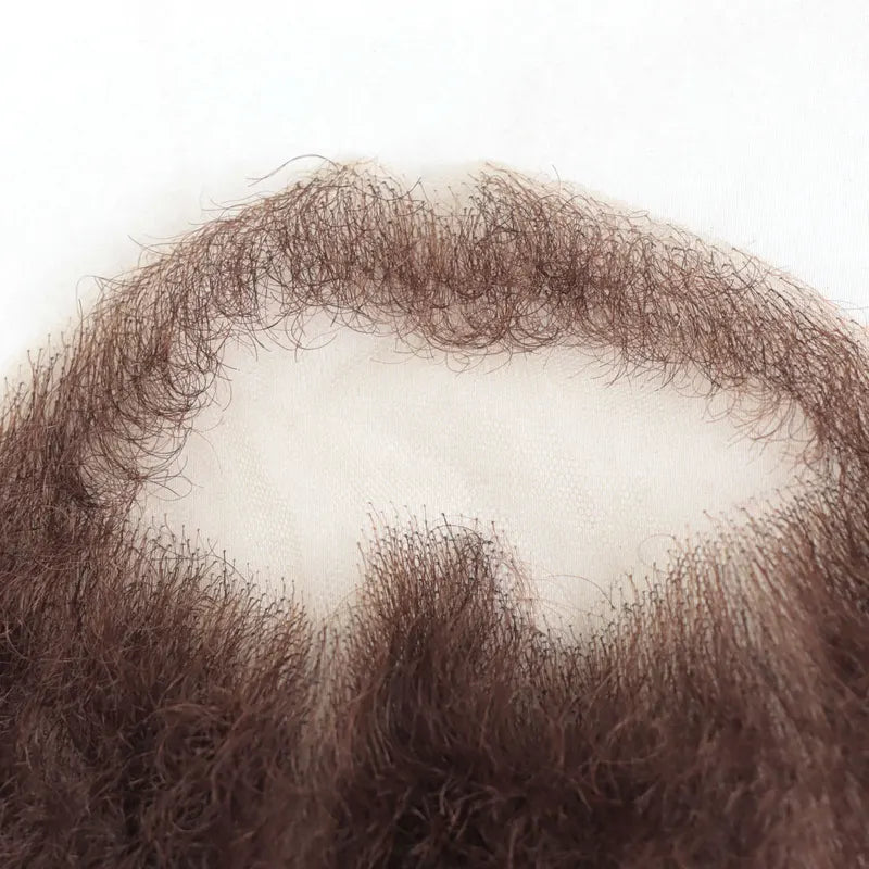 Realistic Fake Beard for Men - Brown Curly Facial Hair with Lace Edge