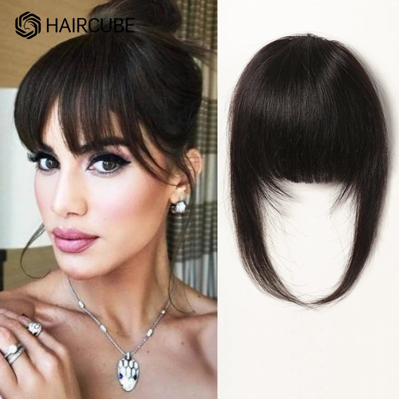 Clip-In Human Hair Bangs for Women - Natural Black & Brown Styles, Easy Wear, Reusable