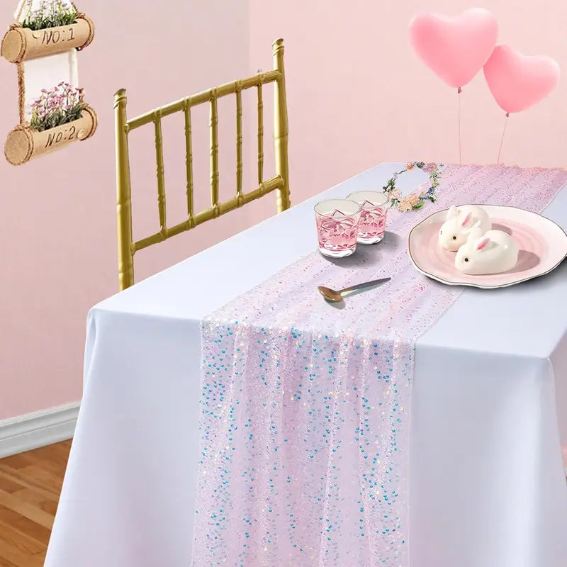 Iridescent Glitter Sequin Table Runner for Wedding & Party Decor