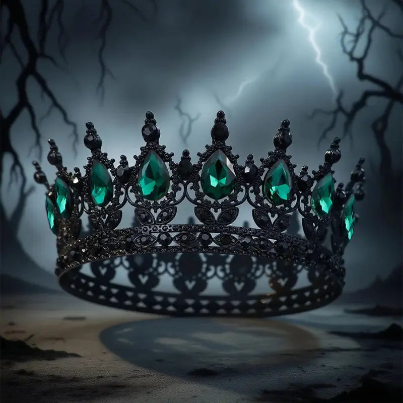 Vintage Black Crystal Rhinestone Tiaras and Crowns for Halloween Cosplay Hair Accessories