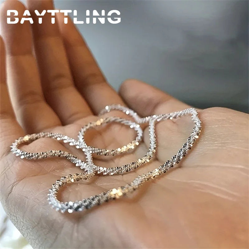 Sterling Silver Necklace 40-75cm Sparkling Women & Couples Jewelry Gift