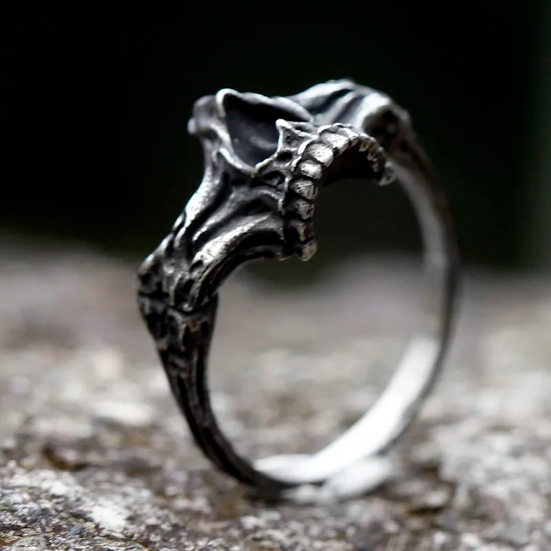Vintage Gothic Steel Skull Ring for Men Punk Rock Skeleton Jewelry Accessories