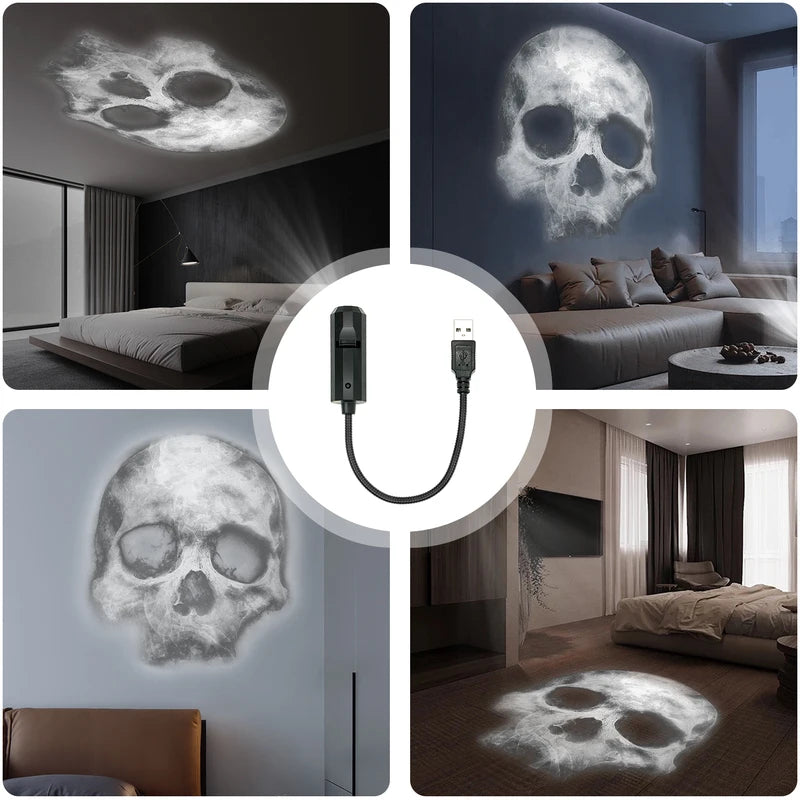 USB Skull Projection Night Light - Creative Halloween Bedroom Decor