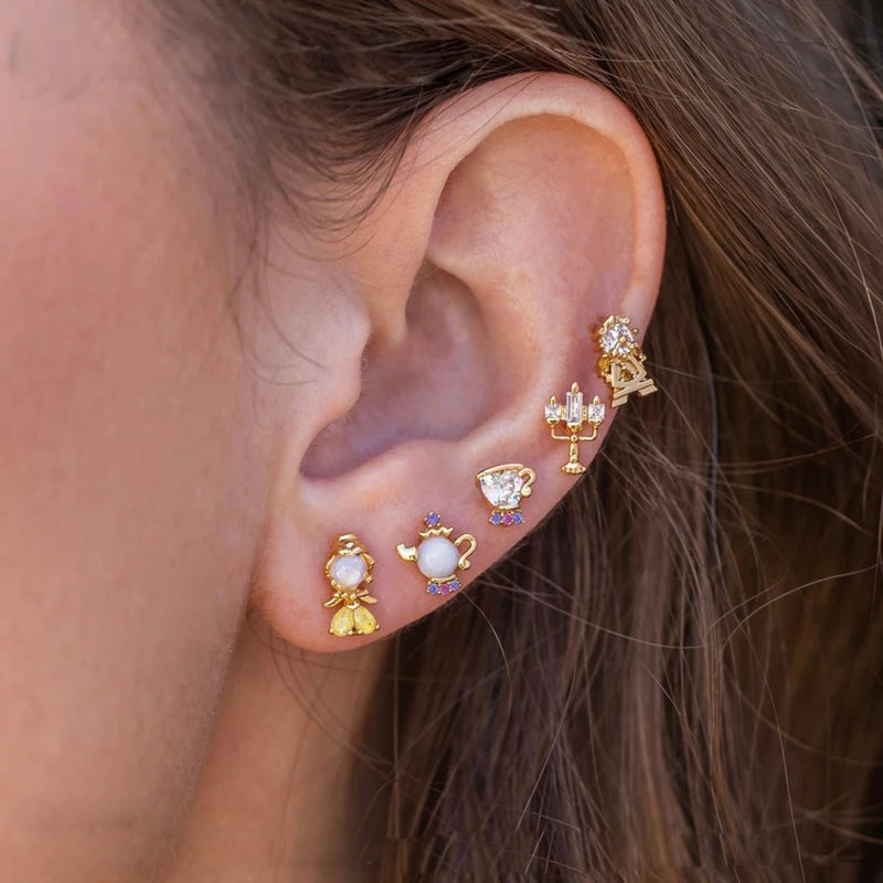 Colorful Zircon Princess Stud Earrings for Women Girls - Trendy Party Jewelry