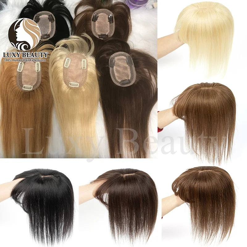 Human Hair Topper with Bangs for Women - Clip-In Hair Pieces, Natural Look