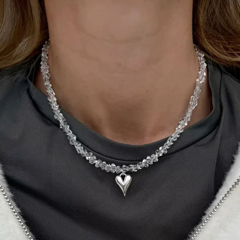 Fashion Crystal Heart Pendant Necklace for Women Boho Jewelry Valentine's Gift