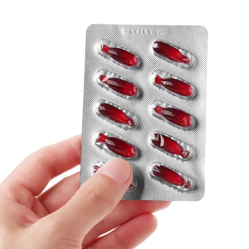 Fake Blood Capsules Prank Toy for Halloween & Party Effects - 10 Pack