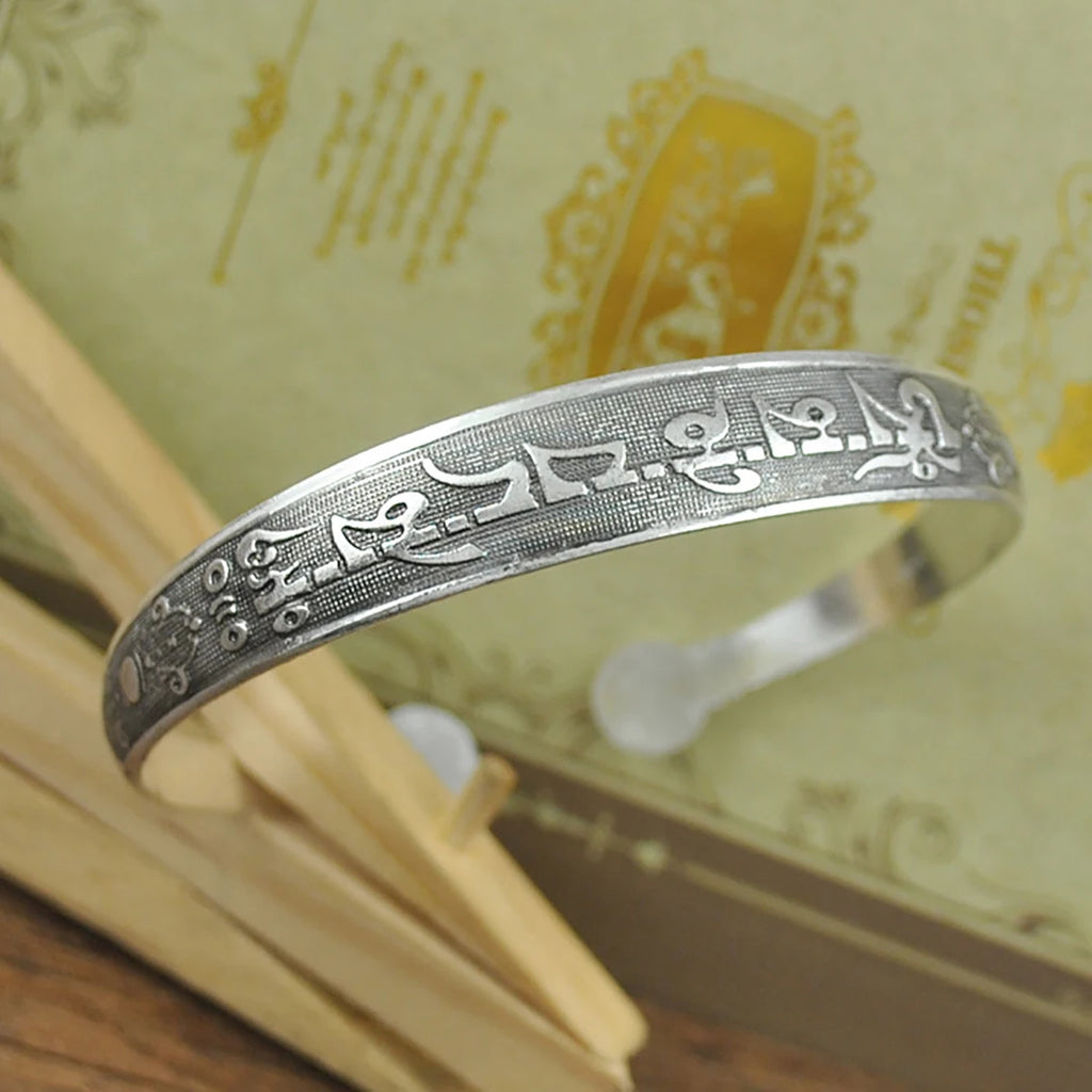 Vintage Tibetan Silver Cuff Bracelets with Carved Fish Elephant and Flower Designs - Gypsy Jewelry for Women