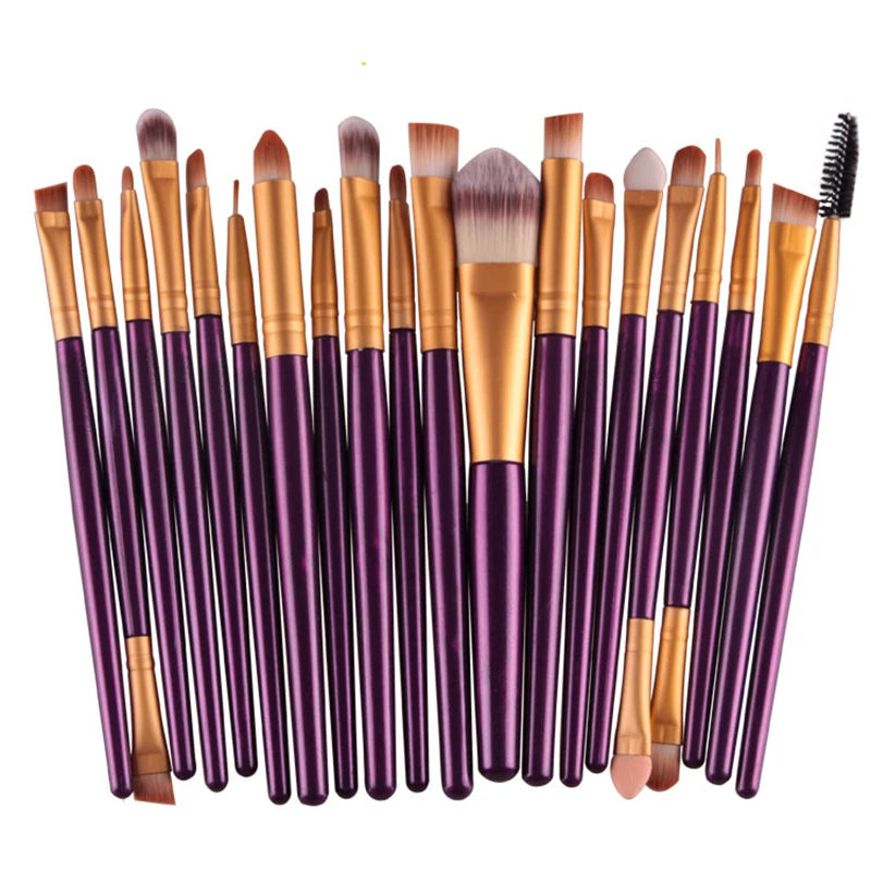 20-Piece Makeup Brush Set with Eye Shadow and Foundation Brushes - Soft Man-made Fibers, Full Collection