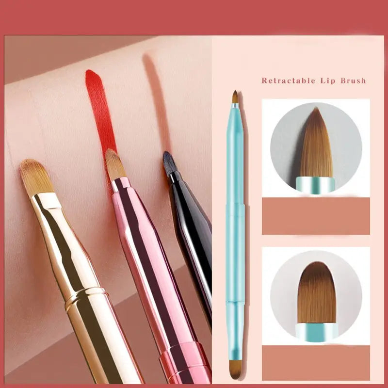 Double Head Lipstick Applicator Brush Set - Retractable Cosmetic Lip Gloss Wand