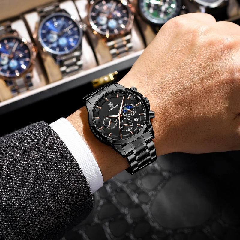 Waterproof Luminous Stainless Steel Men's Chronograph Watch - Business Casual Quartz Wristwatch