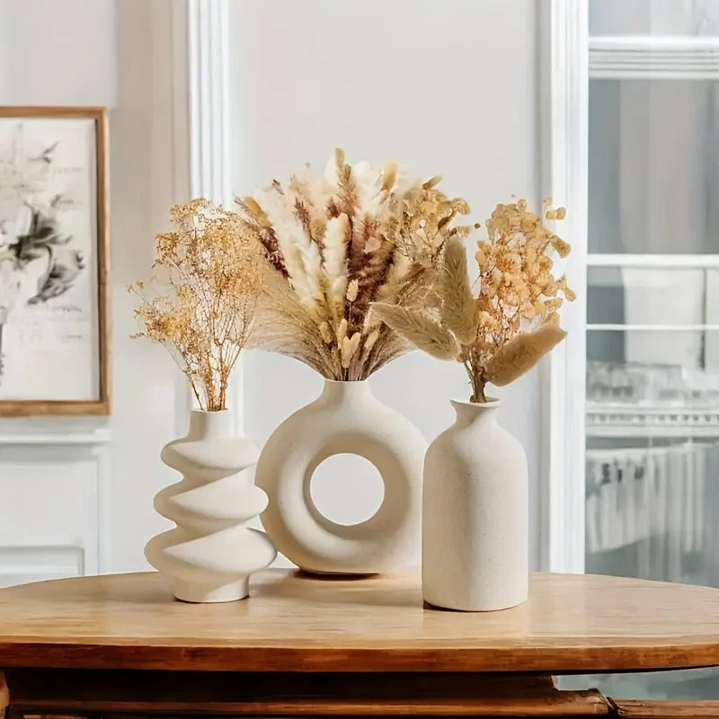 Set of 3 Ceramic Bohemian Vase Collection for Home & Wedding Decor