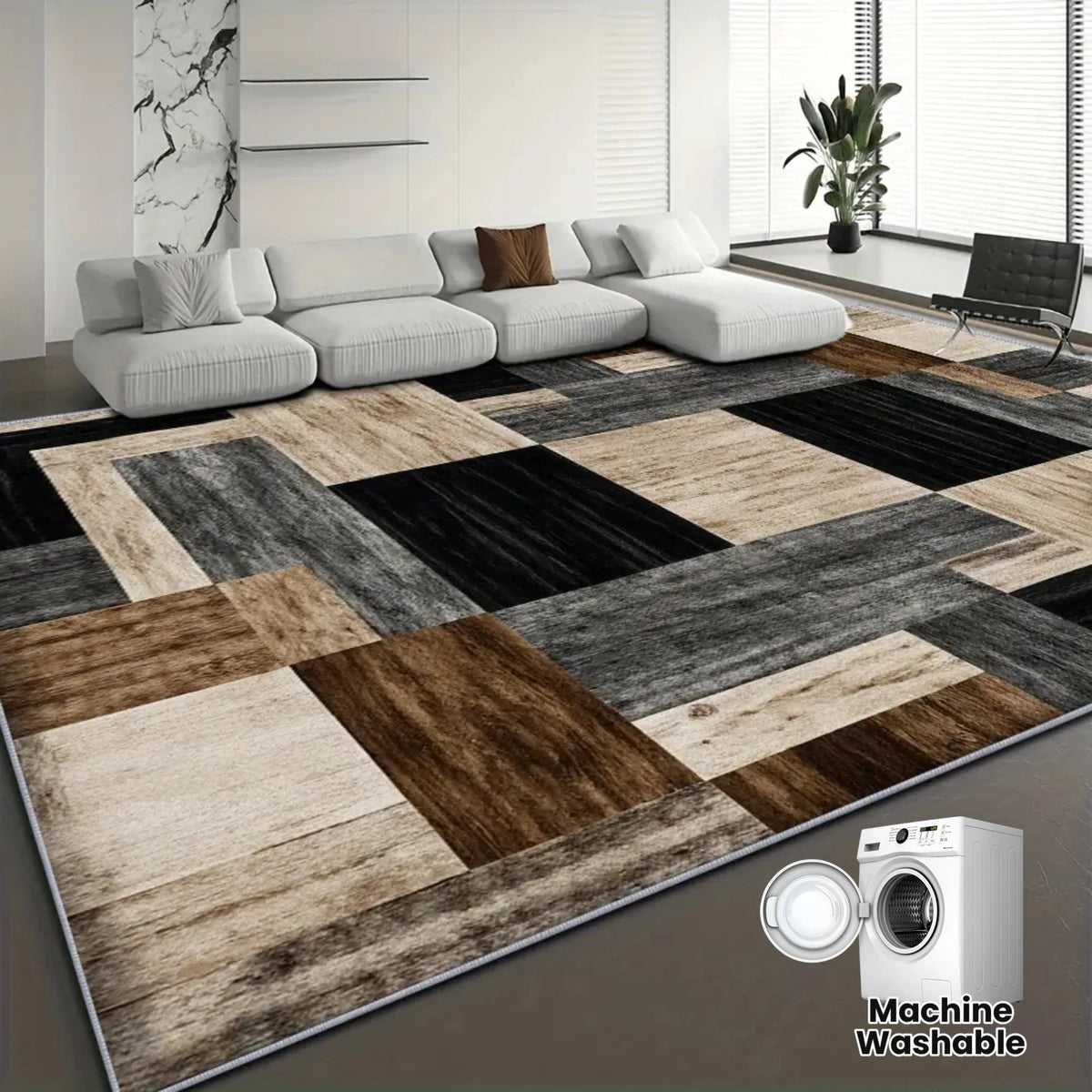 Geometric Area Rug Non-Slip Machine Washable Floor Carpet for Living Room