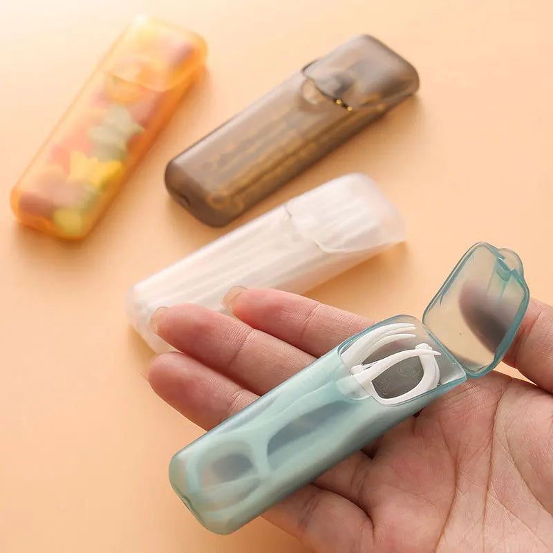 Portable Travel Mini Transparent Dental Floss Storage Box with Toothpicks Cotton Swabs
