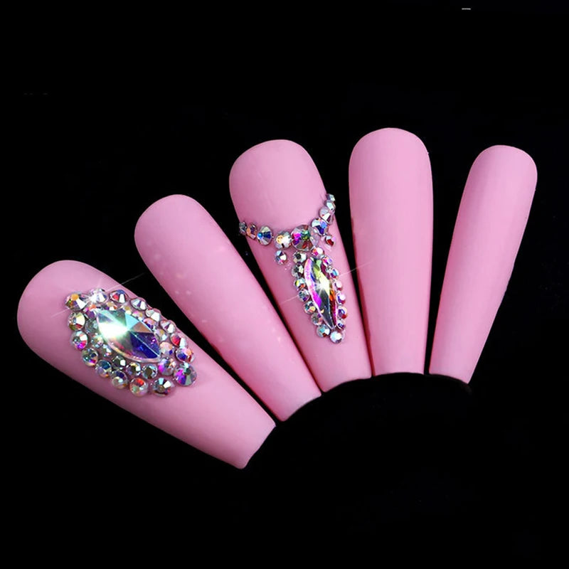 21-Piece Rhinestone Nail Art Jewelry Set with Flat Glass Diamonds