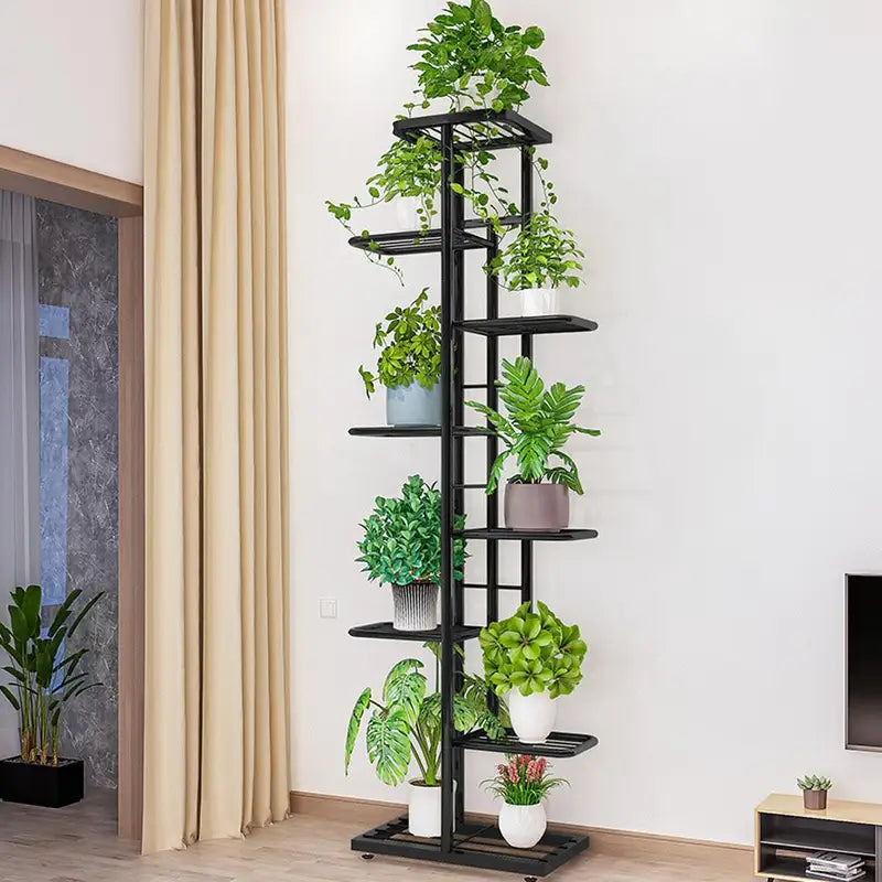 8-Tier Metal Plant Stand with 9 Pot Capacity - Multi-Use Flower Rack & Corner Display