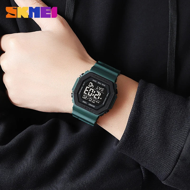 Digital Sport Wristwatch for Men Waterproof Countdown Chrono LED Display