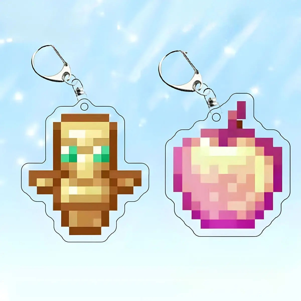 Set of 2-10 Diamond Sword & Golden Apple Keychain Models - Collectible Toys