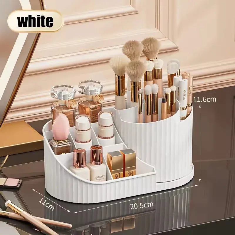 360° Rotating Makeup Organizer with Brush Holder - Large Cosmetic Storage for Skincare Perfumes & Lotions