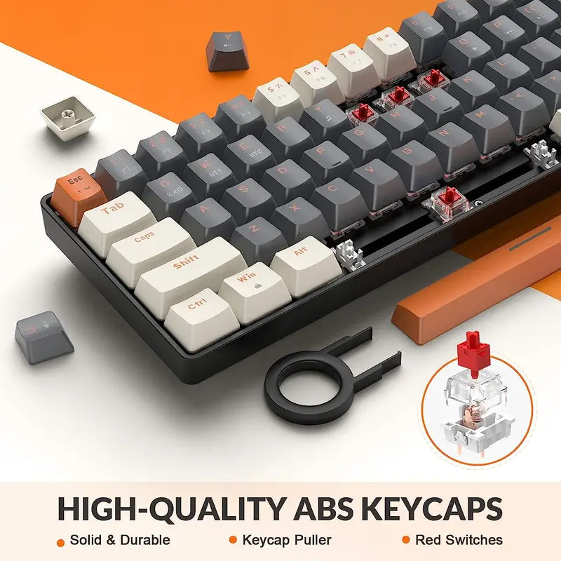Wireless Mechanical Gaming Keyboard RK68 60% Hot-Swappable Bluetooth 5.0 & 2.4GHz