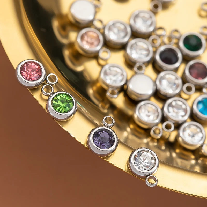 20pcs Mixed Color Stainless Steel Rhinestone Bead Charms 6mm DIY Jewelry Pendants for Women