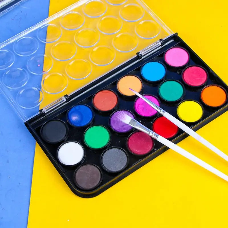 Multi-Color Watercolor Paint Set with Metallic Glitter in Plastic Box - 12/18/24/36 Colors
