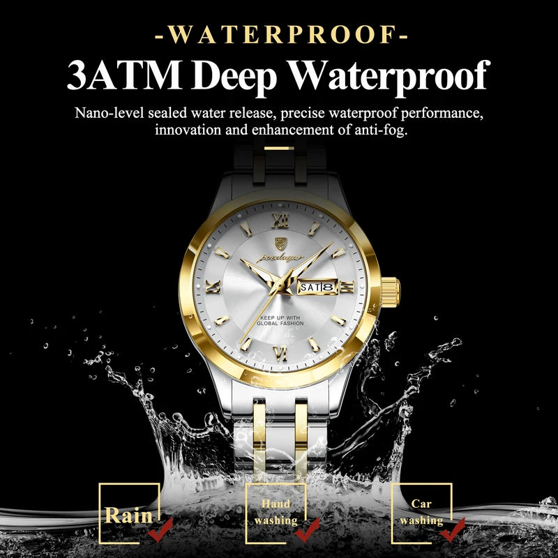 Women’s Quartz Waterproof Stainless Steel Watch with Luminous Dial and Date Function