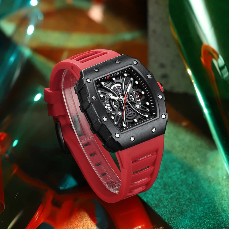 Men's 3D Quartz Waterproof Watch with Silicone Strap - Creative Stainless Steel Wristwatch