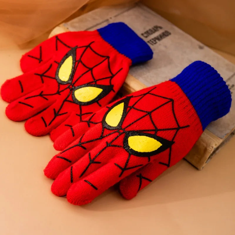 Kids Winter Knitted Gloves with Spider Pattern - Soft & Warm for Daily Wear & Christmas Gift