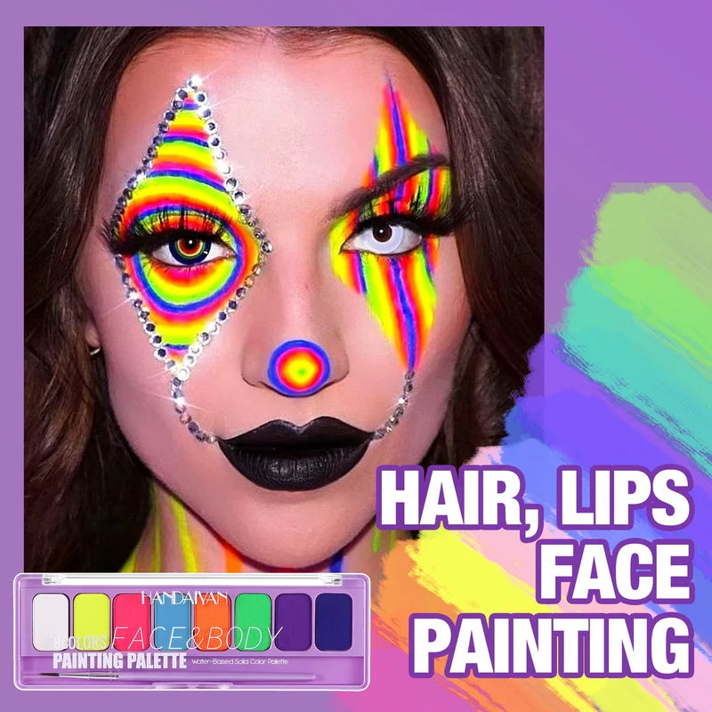 8-Color Fluorescent UV Face & Body Paint Palette for Halloween Party Cosplay