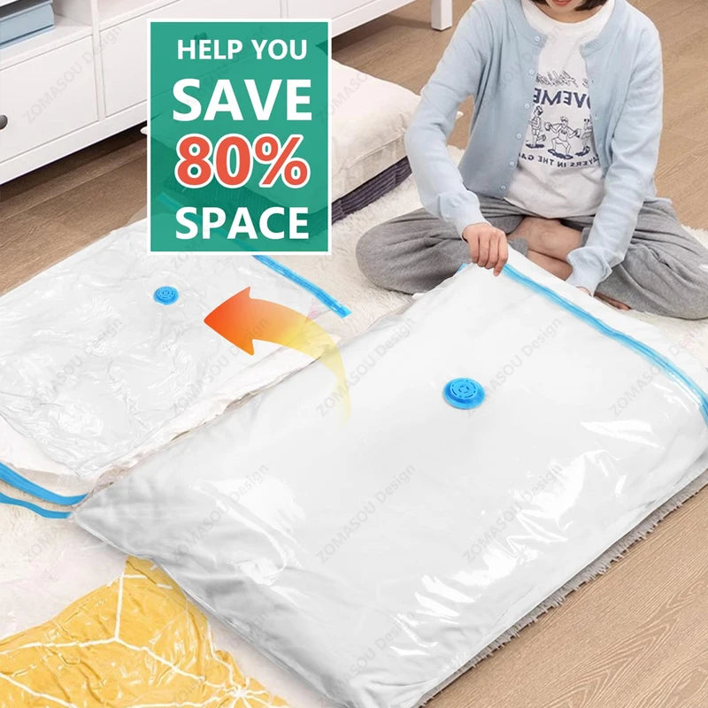 Reusable Vacuum Storage Bags with Hand Pump – Space Saving, Durable Organizers for Clothes & Travel