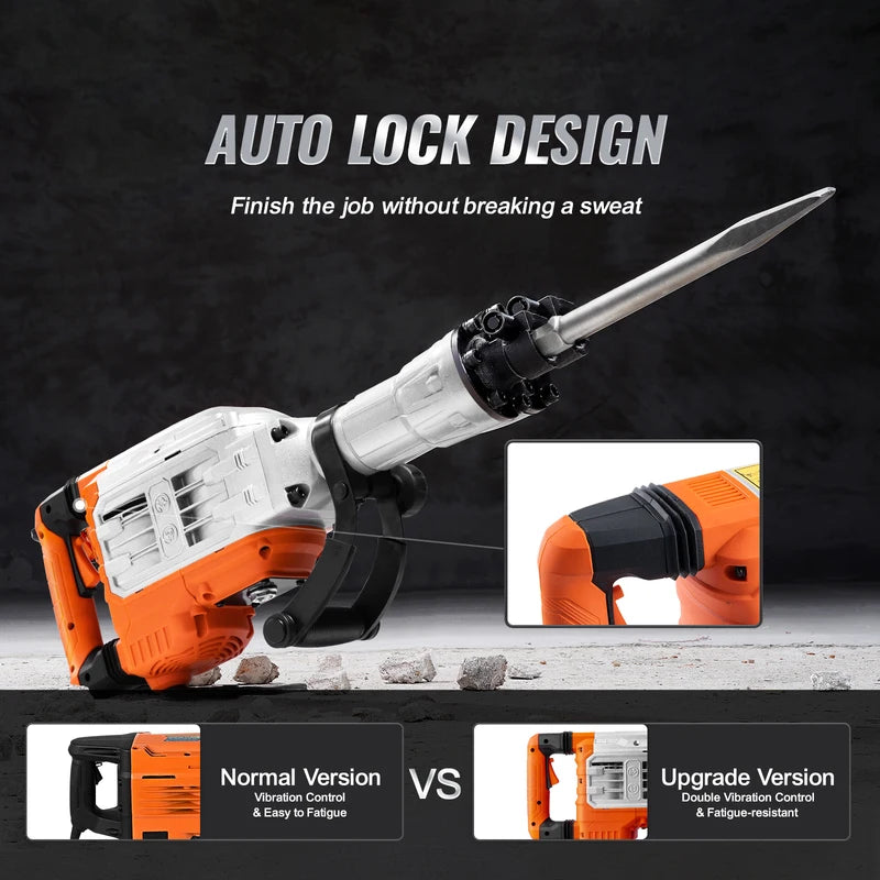 Heavy Duty Demolition Jack Hammer 1500W-3500W with Chisels - Professional Concrete Breaker