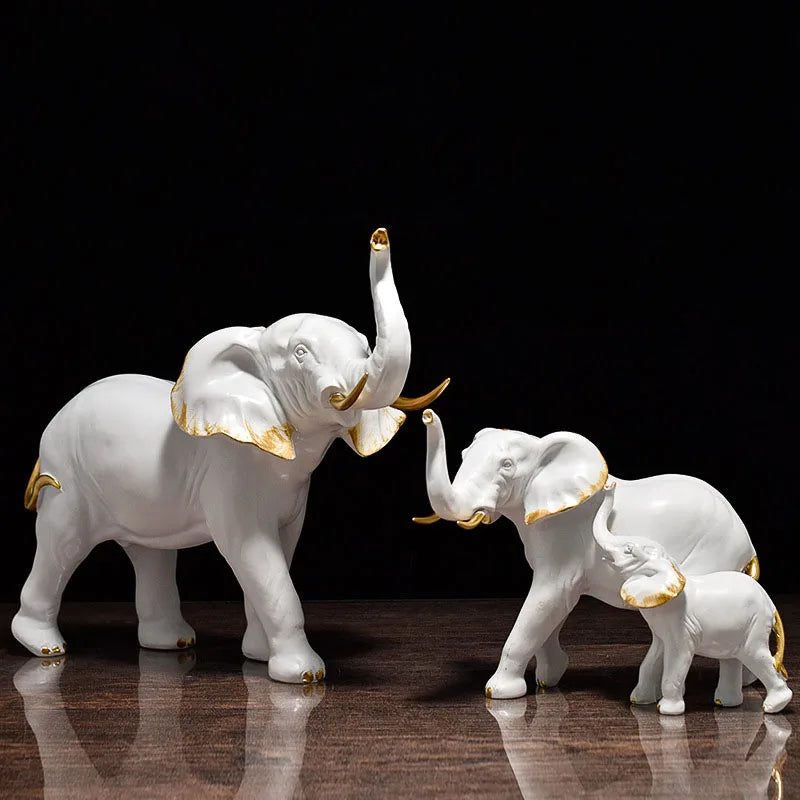 Resin Elephant Figurines for Home Decor Lucky Fortune Ornament Collection