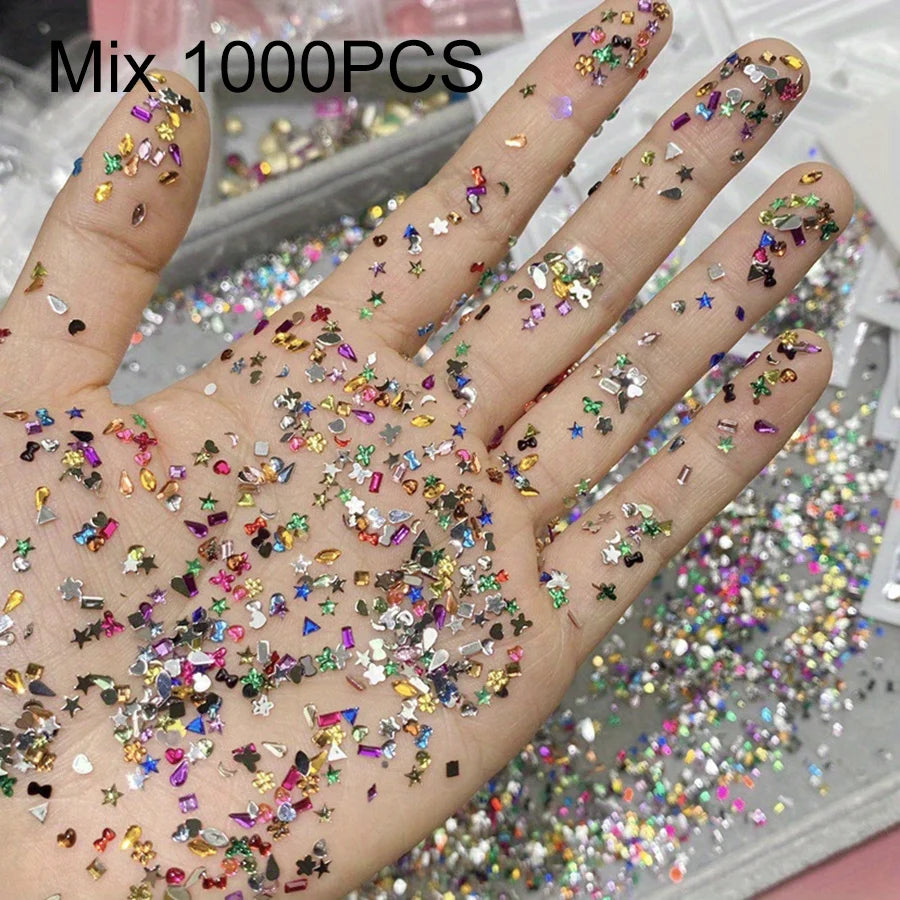 Mini Nail Art Rhinestones 500-1000Pcs Flatback Diamonds Mixed Shapes for DIY Manicure Decoration
