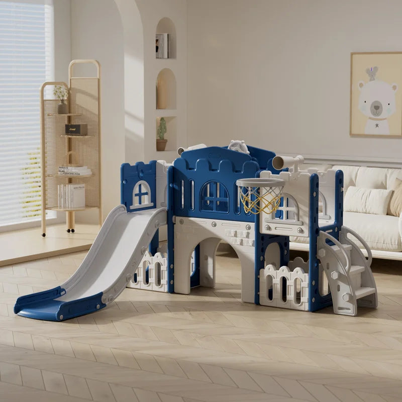8-in-1 Toddler Indoor Playground with Slide and Basketball Hoop, Kids Outdoor Playset