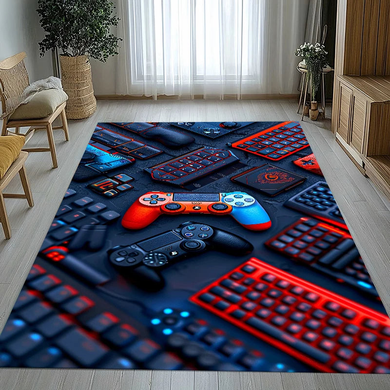 Game Zone Cartoon Gaming Logo Area Rug - Non-Slip Soft Carpet for Bedroom & Living Room
