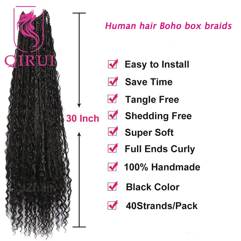 Crochet Box Braids with Human Hair Curls - Full Ends, 30 Inch Extensions