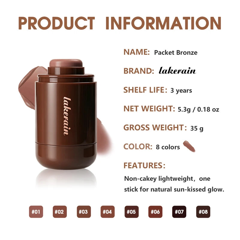 Cream Bronzer Stick for Face Contouring & Shaping - Portable, Light & Easy Blending