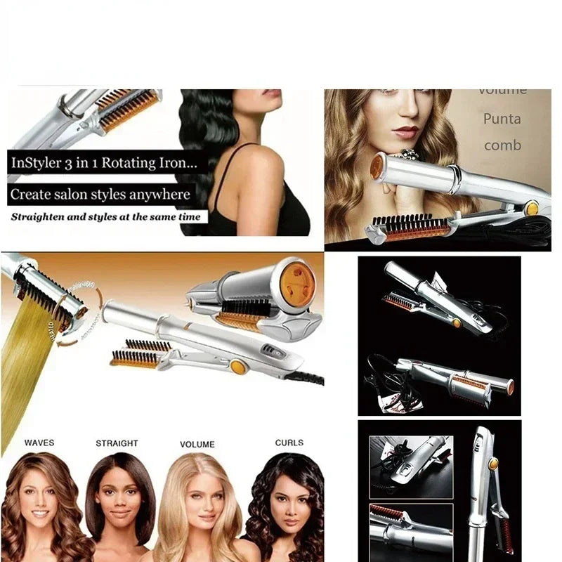 2-in-1 Professional Rotating Hair Curler & Straightener Styler