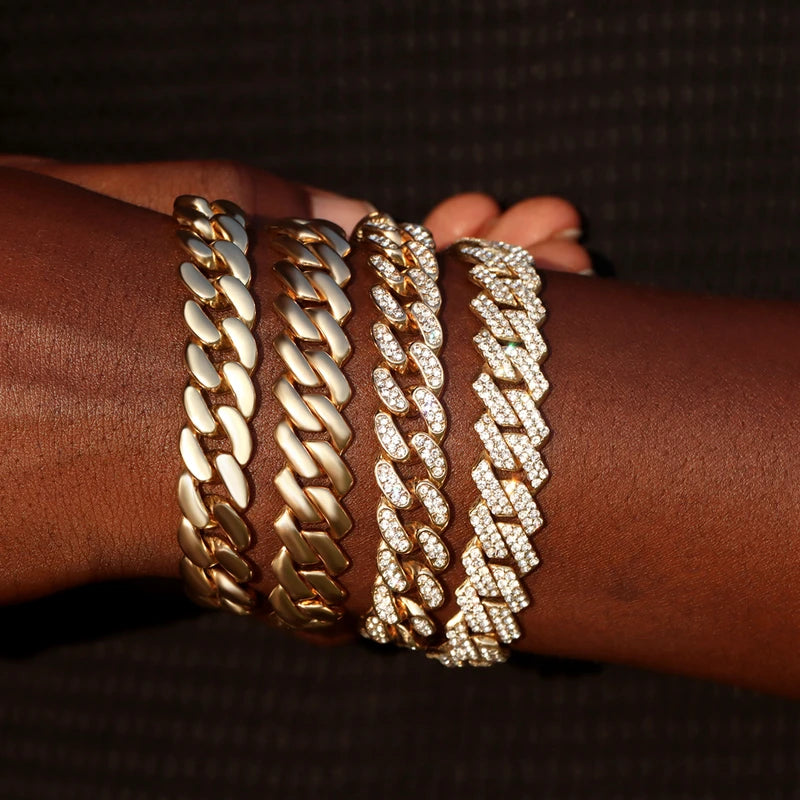 Men Women Cuban Link Chain Bracelet Bling Rhinestone Hip Hop Jewelry