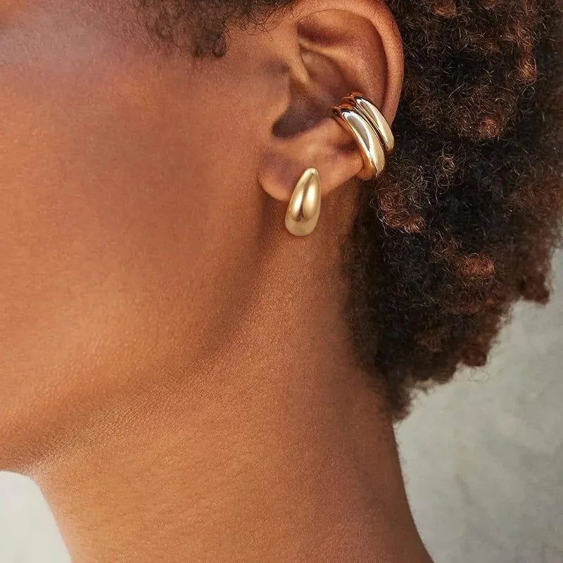 Stainless Steel Chunky Ear Cuff Earrings Women No Piercing Punk Cartilage Jewelry