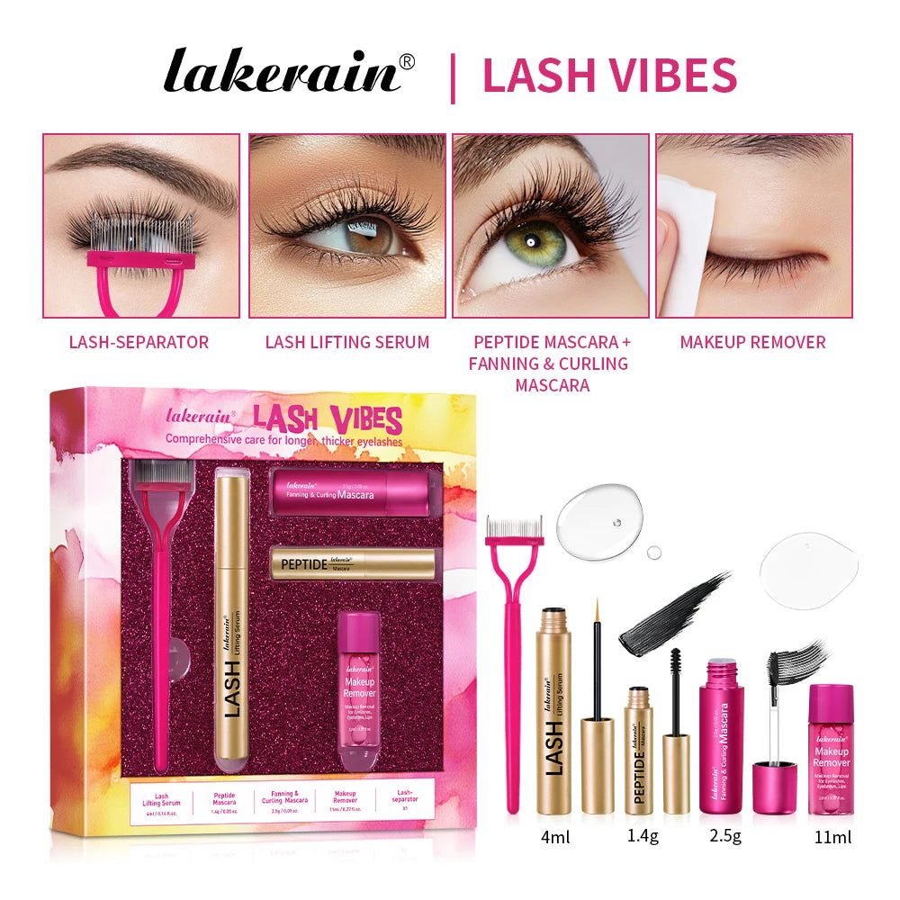 Lash Vibes Eyelash & Eyebrow Care Kit with Serum, Mascara & Remover