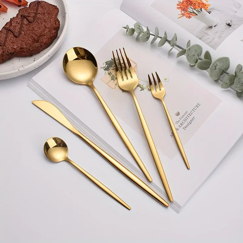 60pcs Stainless Steel Cutlery Set - Golden Mirror Finish, Dishwasher Safe, Gift Box