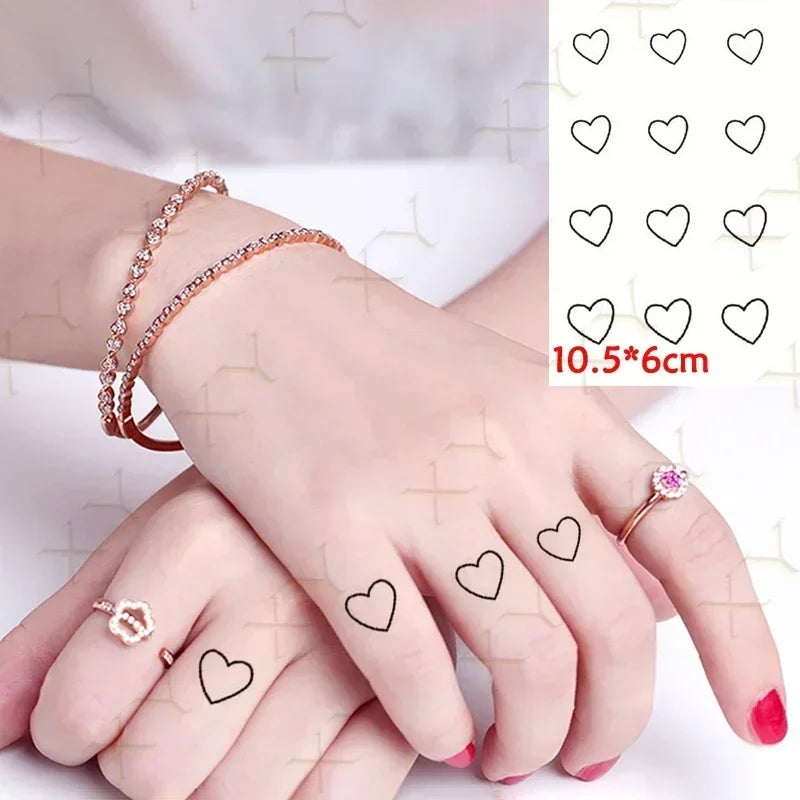 Waterproof Temporary Tattoo Stickers - Hand Heart Design Body Art Fake Tattoos for Finger Wrist Ankle