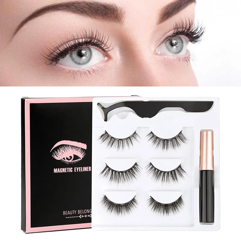 Magnetic 3D Mink Eyelashes Set with Eyeliner & Tweezers - Natural False Lashes