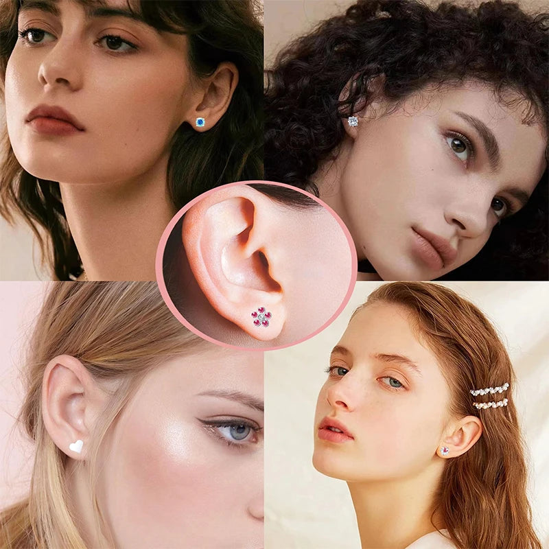 2PCS Stainless Steel Heart Moon Ear Studs - Women’s Tragus Cartilage Earrings
