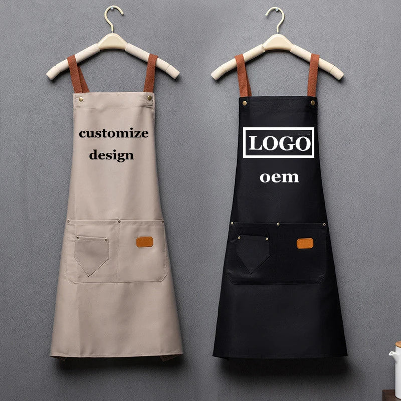 Custom Embroidered Waterproof Kitchen Apron with Pockets for Home Cooking & Baking
